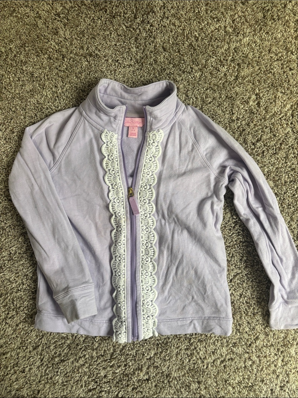 Lilly Pulitzer Lavender Zip Jacket with White Lace Trim